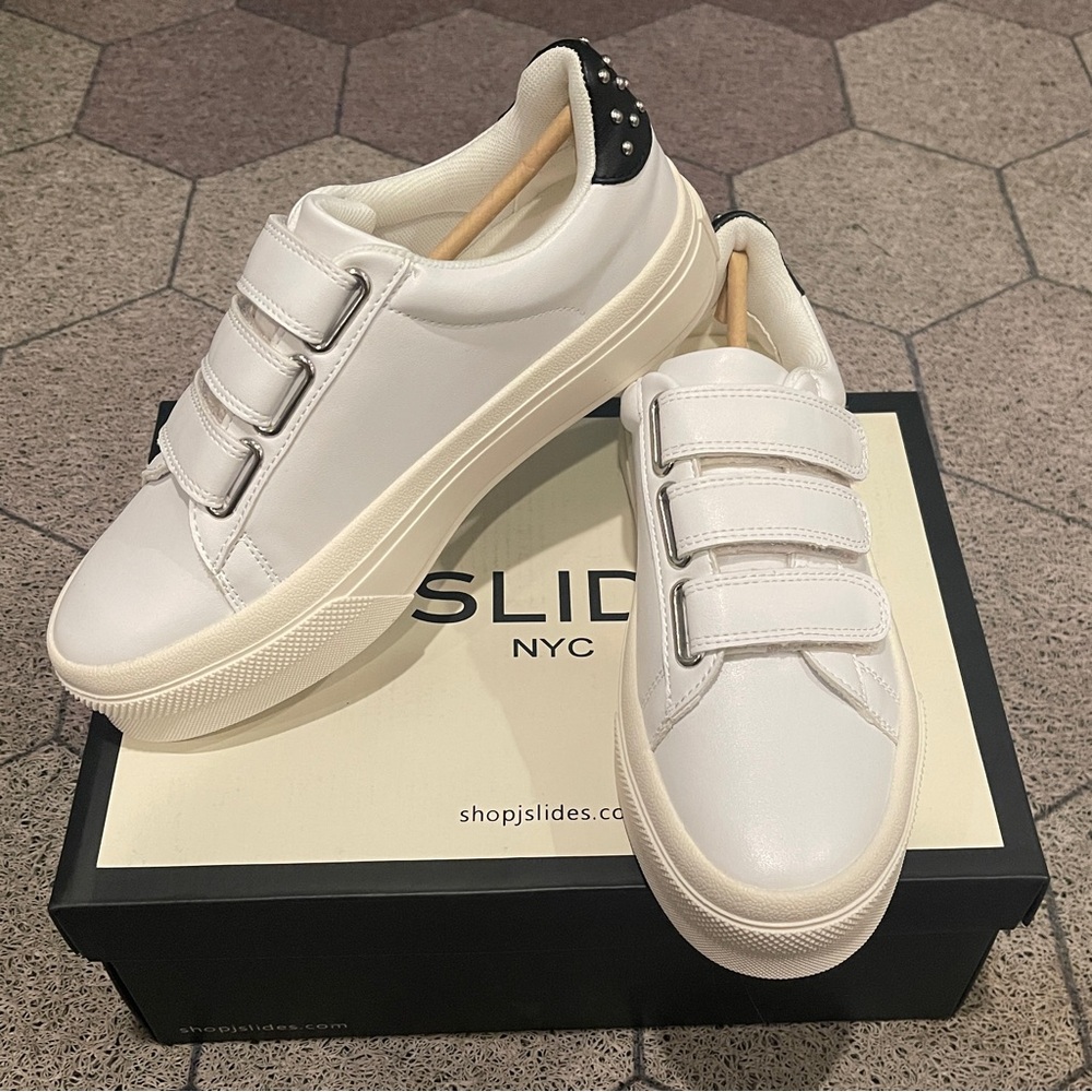 JSLIDES Ginny Platform Sneakers Velcro Straps White Women’s Size 5.5 NWT